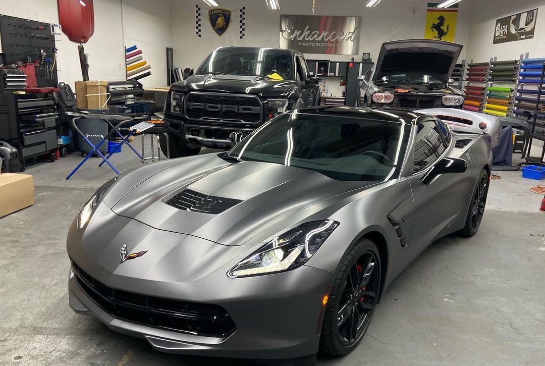 C7 stingray wrapped in Satin Dark Grey with the Avery Dennison wrap brand