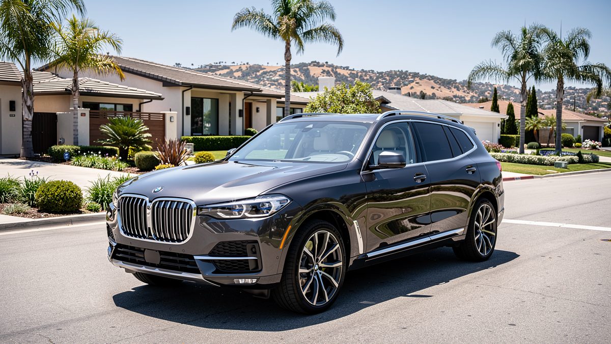Luxury SUV with partial vinyl wrap roof and hood panels in San Diego neighborhood